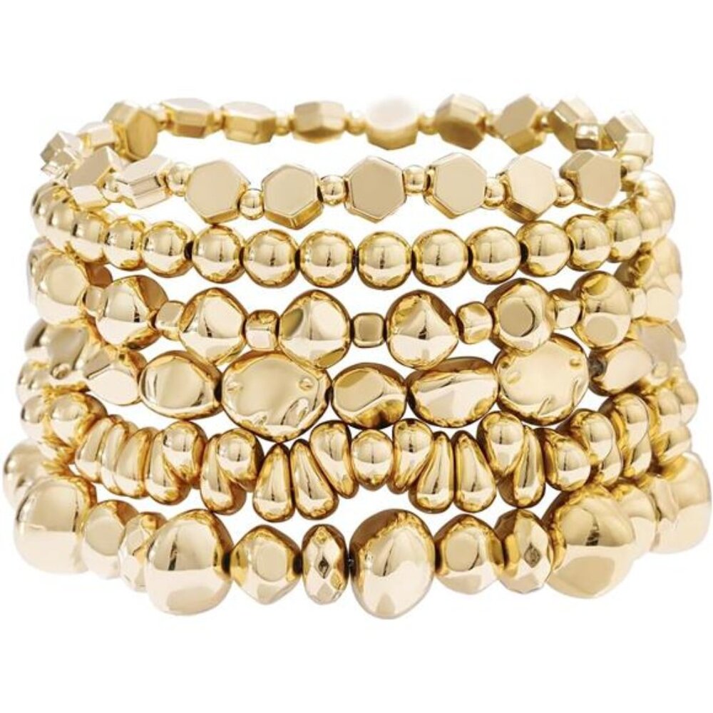 Surfer Heishi Clay Bead Bracelets for Women Bohemian Stackable Gold - Gold Set